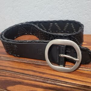 VTG Ralph Lauren RLL Leather Silver Buckle Belt Size XL 38'' Black Argentina